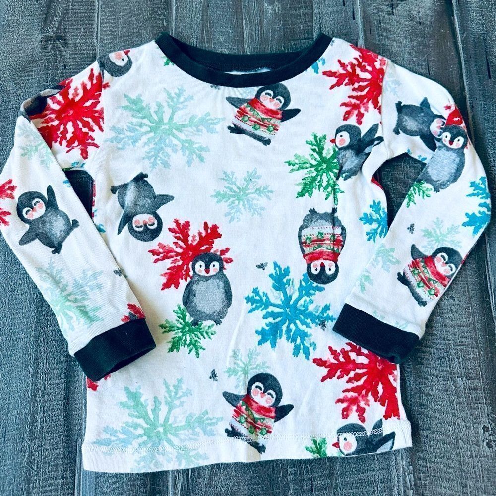 Burt’s Bees Penguin Christmas Holiday Long Sleeve Kids Top 3T